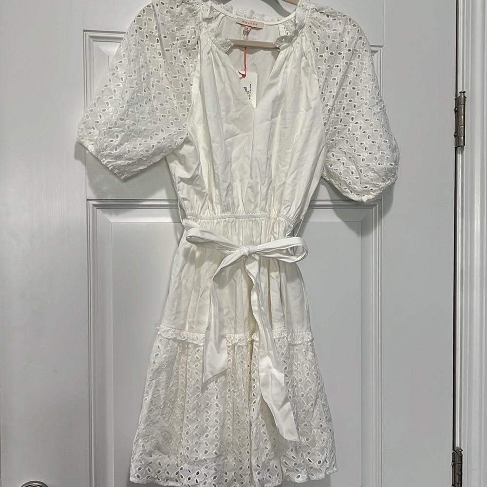 White dress with eyelet details size medium new with tags